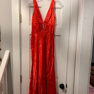 Peach Orange silk prom dress w/ adjustable train